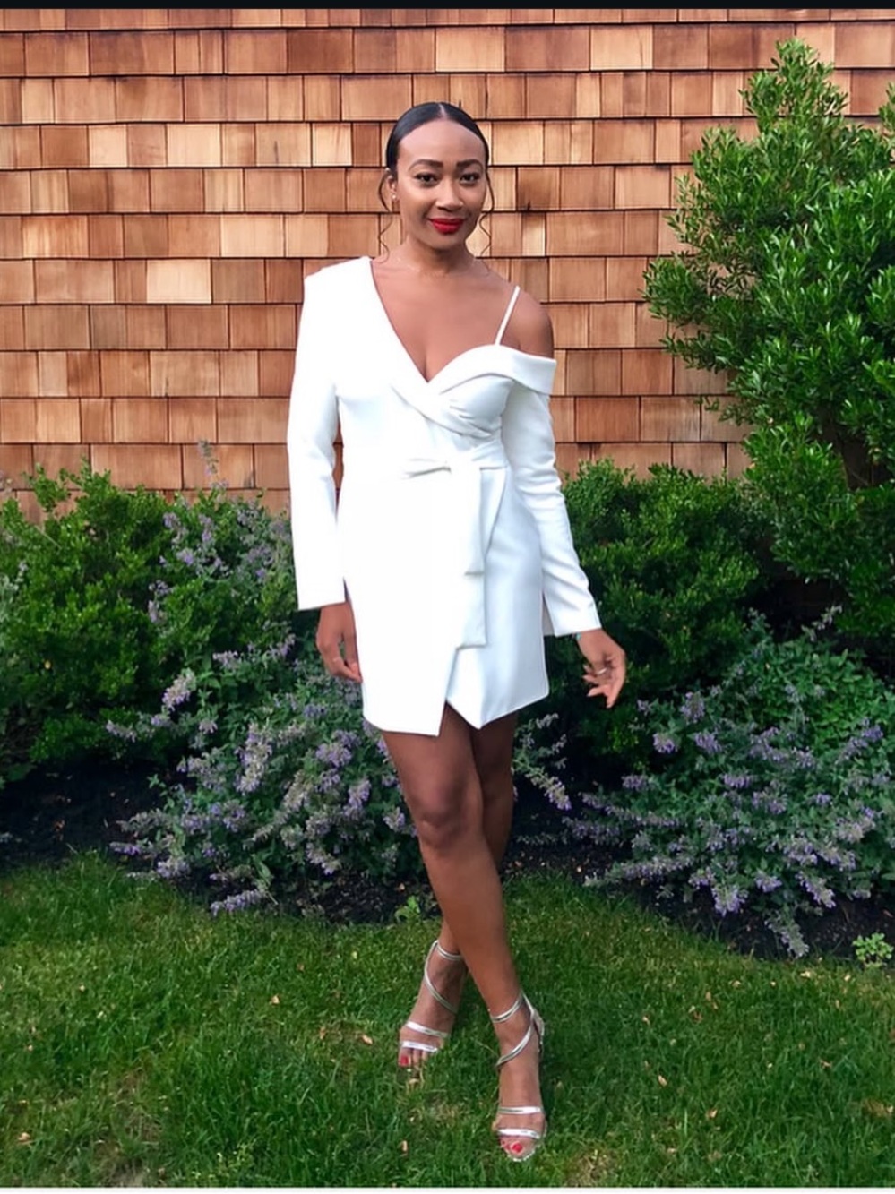 Peace + Love White Asymmetric Off-Shoulder Mini Dress Sz 10UK/6US
